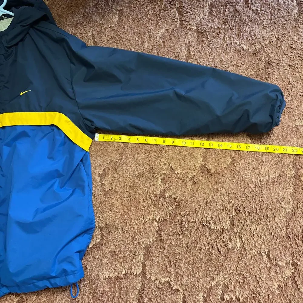 VTG Nike Blue Navy Yellow Color Block Lined Hooded Windbreaker 90's Sportswear L